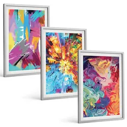BILDER SET 3er Set - 40x60 cm Silberner Rahmen - Bunte abstrakte Farbmuster