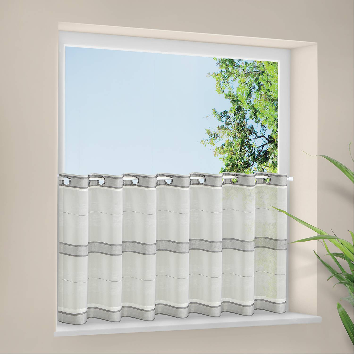 home24 Bistrogordijn Irvin beige gestreept semi-transparant B: 140 cm, H: 50 cm