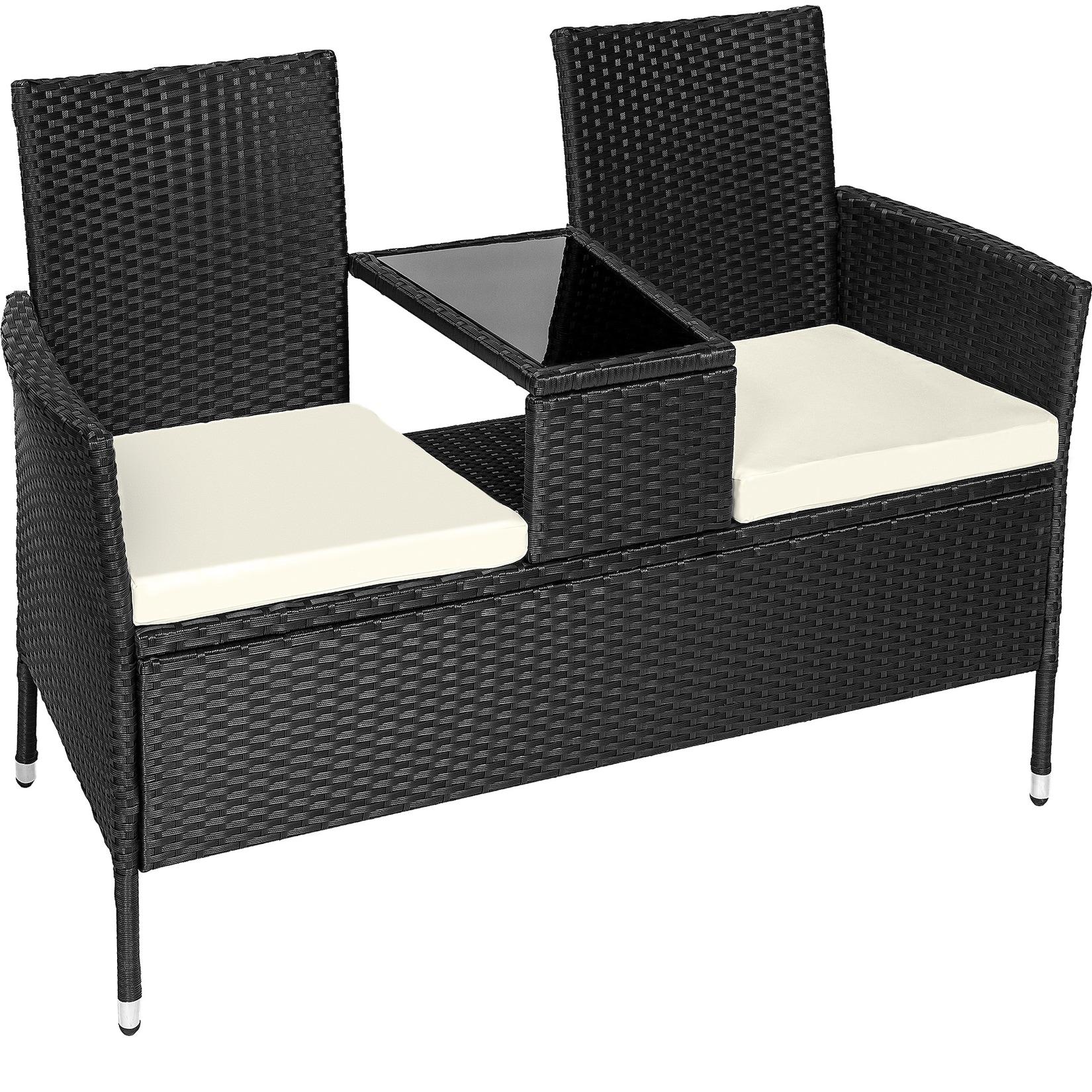 tectake® Rattan Gartensitzbank, 2-Sitzer, 133 x 63 x 84 cm, UV-beständiges Rattangeflecht, 6 cm Sitzpolster