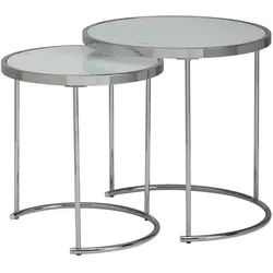 BEISTELLTISCH Set – Rund Weiß Silber Glasplatte 2-teilig Ø50x42 cm