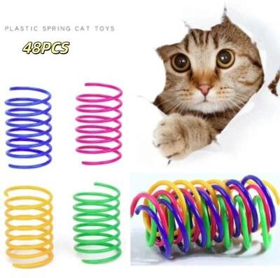 Inspired Finds Colorful Interactive Spring Cat Toy Set For Chasing, Bouncing & Independent Play 48pcs