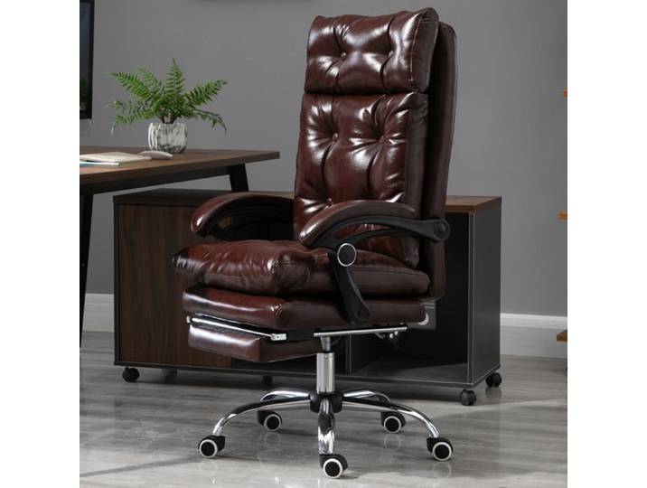 Fauteuil de bureau en cuir PU marron avec dossier inclinable 135°