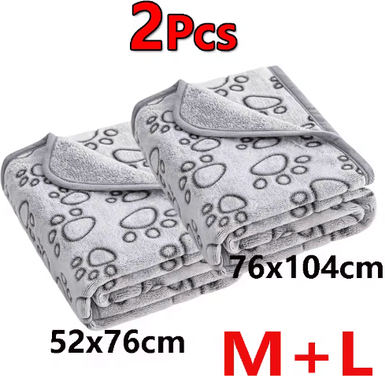 Inspire Picks CozyPaws Fluffy Pet Blanket Set Soft Paw Print Dog & Cat Blanket (2PCS) 2pcs Gray m l