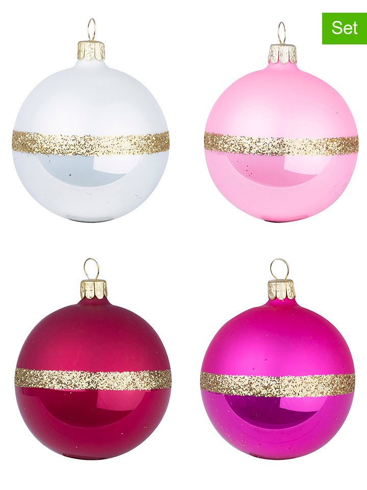 Overbeck and Friends 12er-Set: Christbaumkugeln in Weiß/ Rosa/ Pink - Ø 7 cm - onesize
