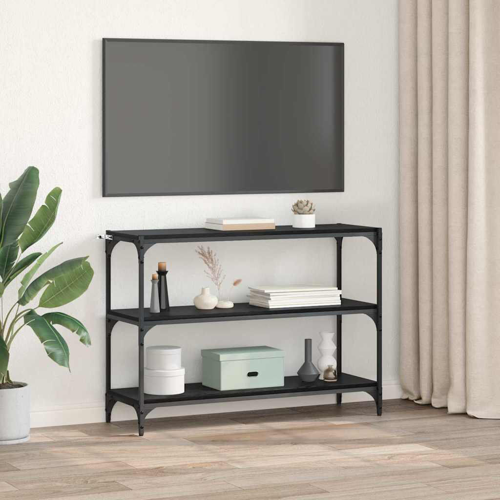 Borough Wharf Book Cabinet Engineered Wood and Steel Media Rack/Sizes Black oak 71cm H X 100cm W X 33cm D