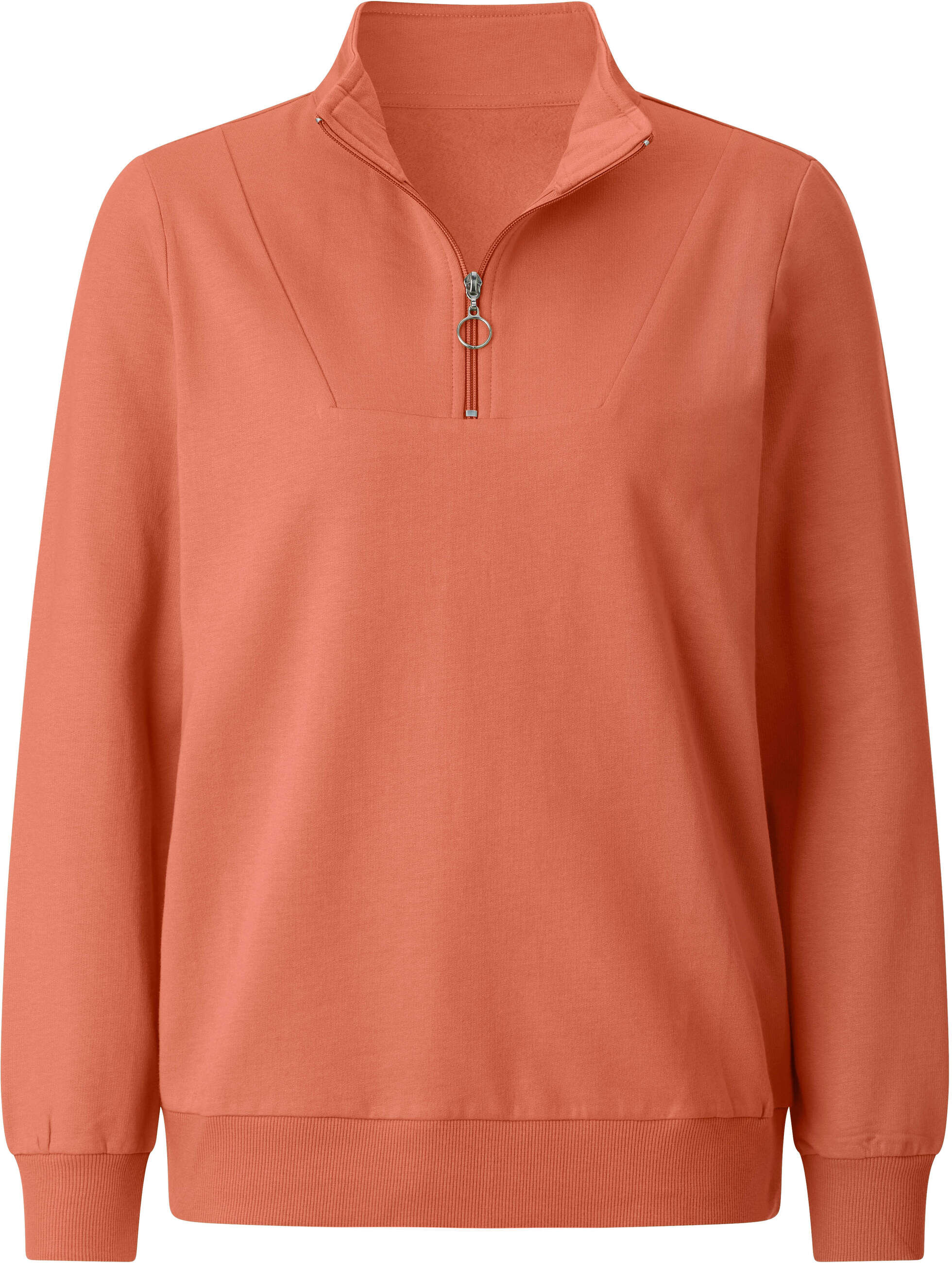 Sweatshirt WITT "Sweatshirt Sweatshirt mit Troyerkragen", Damen, Gr. 38, papaya, Sportlich, Sweatshirts Sweatshirt