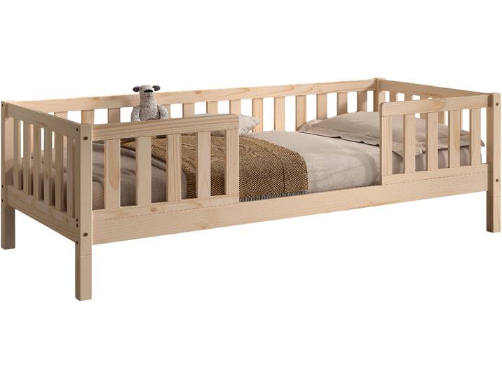 Daybett VIPACK Dallas Massiv Bett mit Rausfallschutz umbaubar vom Boden- zum Daybett , braun (natur, natur), B:97cm H:66cm L:210cm, Daybetten, Daybett, mit Bettschublade, wahlweise Kiefer massiv natur oder weiss
