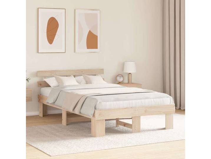 Cadre de lit avec tête de lit en pin massif - WIENS - 140x190 cm - Naturel - Pin massif - Design moderne