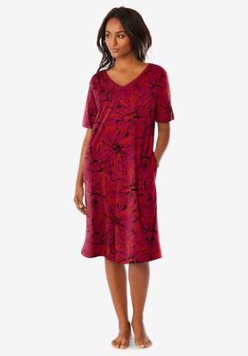 Plus Size Women's V-Neck Short Sleeve Short T-Shirt Lounger by Dreams & Co. in Red Floral (Size 2X)
