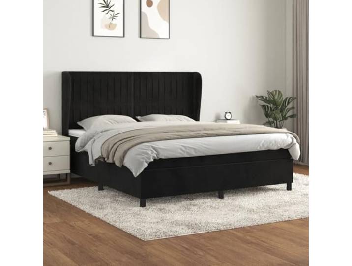 Samt Taschenfederkernmatratze höhenverstellbares Kopfteil Boxspringbett Boxspringbett mit Matratze 180x200 cm Schwarz Samt – Höhenverstellbares Kopfteil, Taschenfederkern, Inklusive Topper