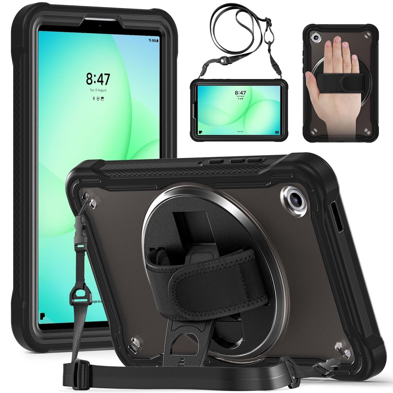 Hülle für Samsung Galaxy Tab A11 360 Grad Ring Handgriff & Schultergurt Schwarz