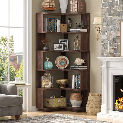 Rackcog Tall Zig-Zag Corner Bookshelves, 7-Tier Symmetrical Space-Saving Display Storage Shelving Unit