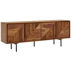 Lowboard `Spectrum`, Sheesham Massivholz, 3D-Oberfläche, Stauraum, Edelstahl-Gestell. 140x33x54 cm | Kadima Design