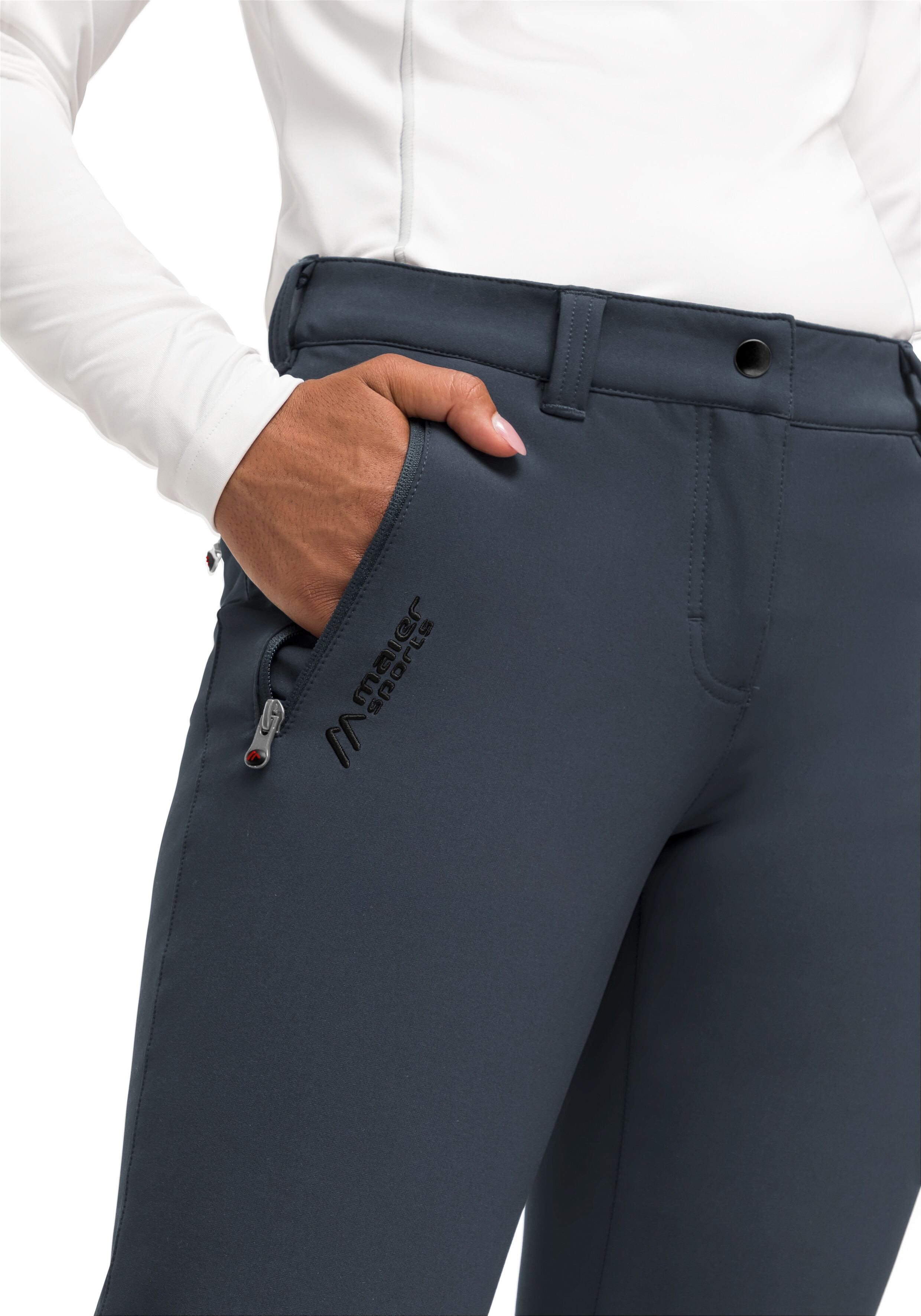 Maier Sports "Helga slim" warme Damen Outdoorhose, robuste Wanderhose, Slim Fit grau 34, Normalgrössen