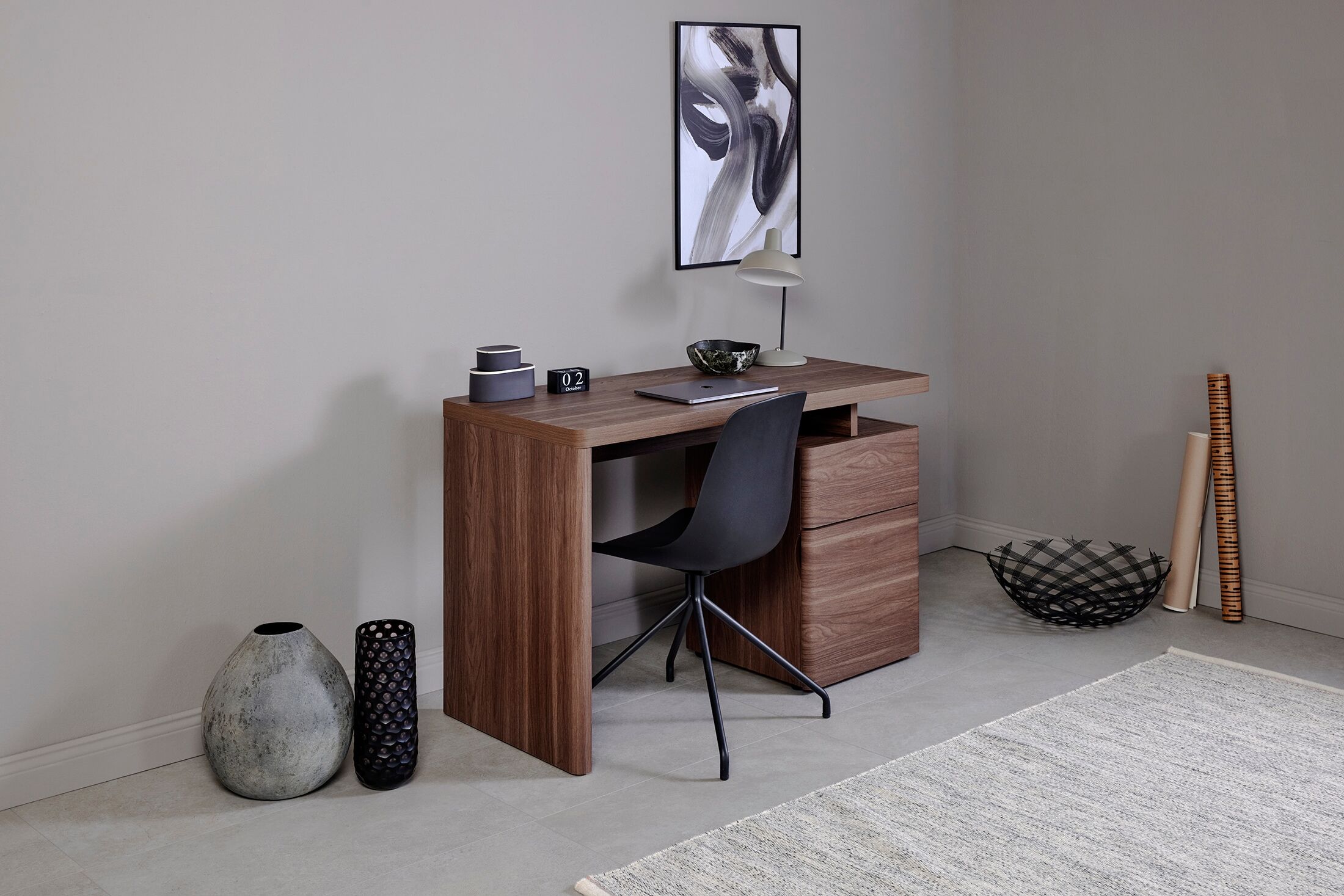Schreibtisch JAHNKE "CU-LIBRE 120", braun (walnuss, walnuss, walnuss), B:120cm H:76cm T:55cm, Tische, Schreibtisch, platzsparender Arbeitsplatz, 1 Schublade & 1 Tür, Breite: 120 cm walnuss, walnuss, walnuss B/H/T: 120cm x 76cm x 55cm