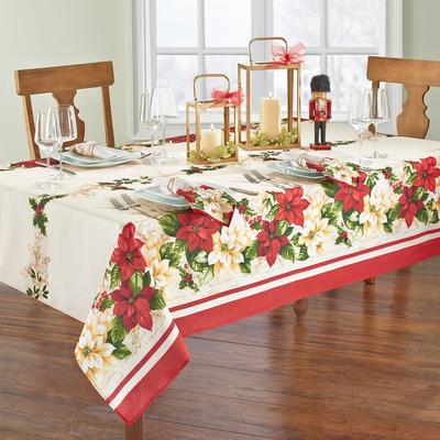 Threadmade Red and White Poinsettia Tablecloth