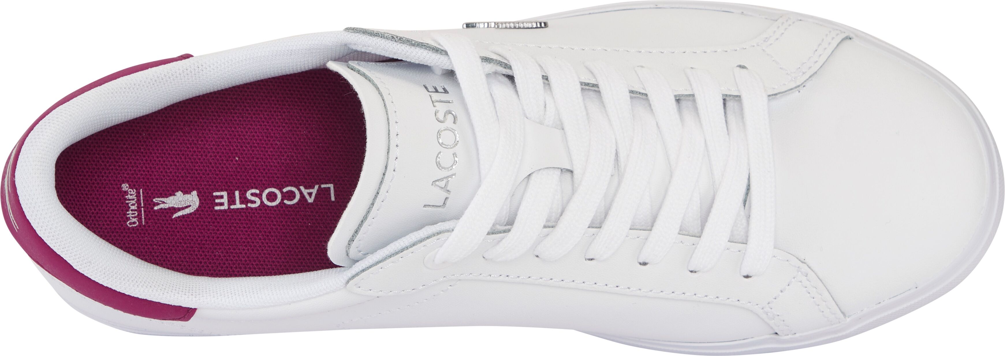 Sneaker LACOSTE "POWERCOURT", Damen, Gr. 40, weiss (wht, dk purp), Leder, Schuhe Sneaker wht, dk purp 40