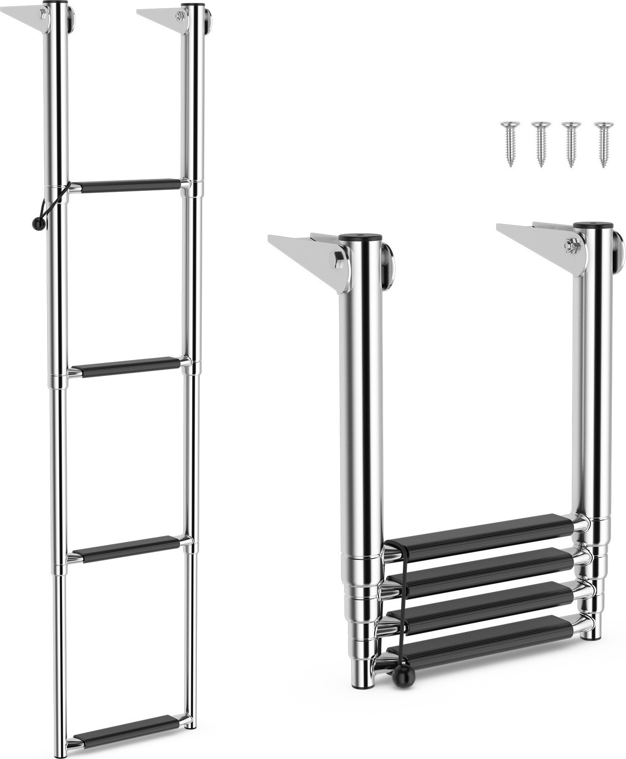 Costway 4-traps opvouwbare telescopische bootladder met antisliptreden, draagvermogen 227 kg