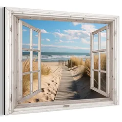 METALLBILD Fenster - Meer - Küste - Natur - Ausblick - Strand - Wattenmeer 30x20 cm