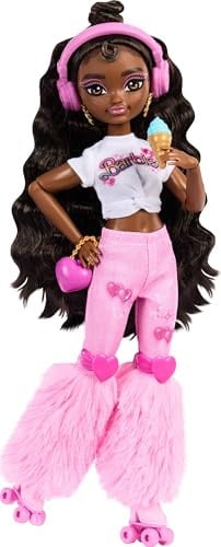 Mattel Barbie Dream Besties Brooklyn JFX97 Rollerpop met donkerbruin haar en 9 accessoires