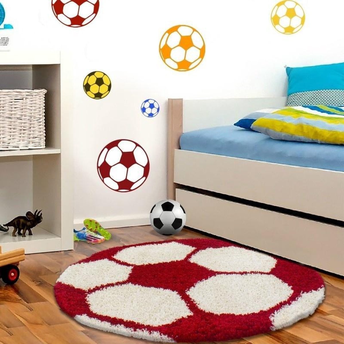 Adana Carpets Kinderkleed met Voetbaldesign, Rood, Rond, Diameter: 120 cm