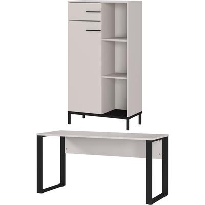 Büromöbel-Set GERMANIA "GW-Rovigo", beige (kaschmir, schwarz), B:229cm H:120cm T:60cm, Holzwerkstoff, Metall, Arbeitsmöbel-Sets, Büromöbel-Set, Schreibtisch mit Knieblende, Made in Germany