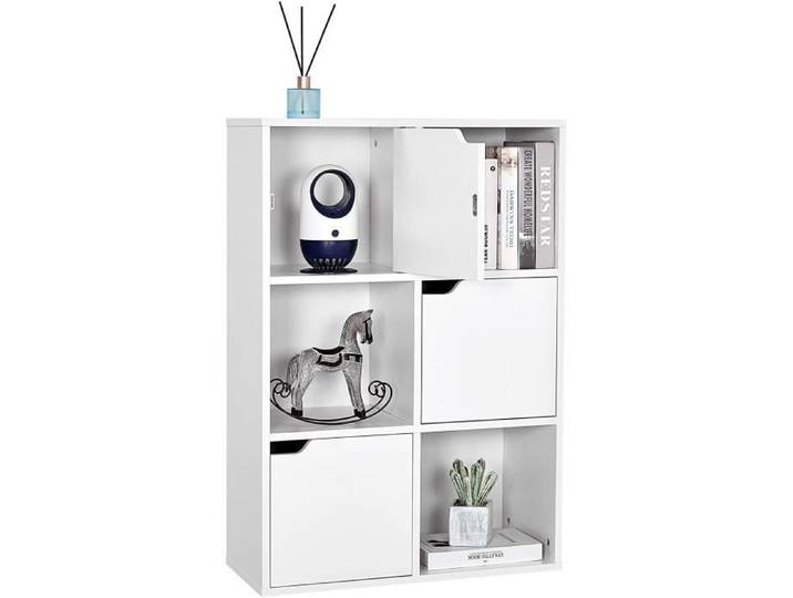 Étagère de Rangement 6 Cubes Bibliothèque en Bois Armoire de Livres Armoire de Rangement Bureau Style Moderne Blanc-MONDEER