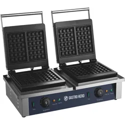 GastroHero Doppel Waffeleisen 4x belgische Waffeln 2x2 Profi Waffelgerät Edelstahl getrennt regelbar 2x2000 W Gastro Waffeleisen