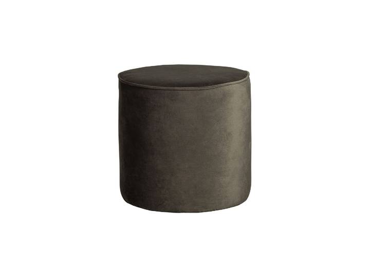 Pouf en velours vert, rond, cylindrique, assise rembourrée, fixe,