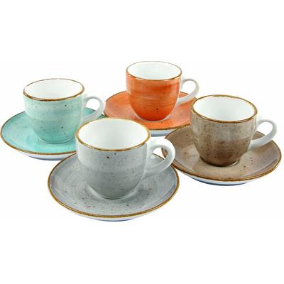 Espressotasse CREATABLE "Kaffeetasse VINTAGE NATURE", bunt (terra, steingrau, aquablau, schlamm), 80ml, 8 Stk., Porzellan, Trinkgefäße, Espressotasse, Tassen Set, 4 Tassen, 4 Untertassen