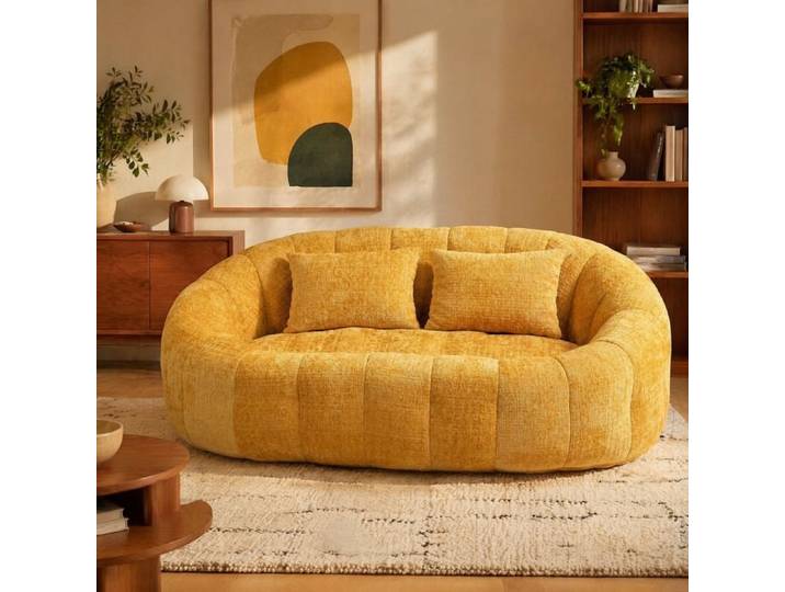Canapé compressé fauteuil sac lazy sofa en chenille jaune avec mousse sans installation 250 kg