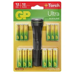 GP Batteries 12x Batterien »Ultra Alkaline« Mignon AA LR06 + 12x Micro AAA LR03 + LED-Taschen