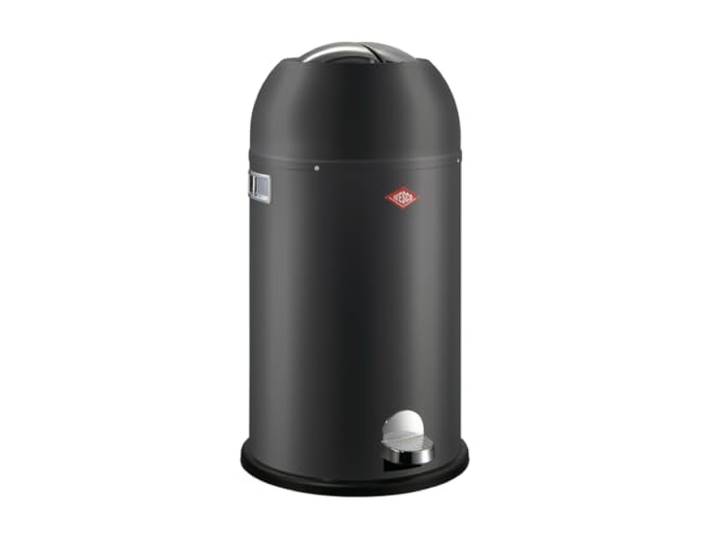 WESCO Kickmaster Abfallsammler in der Farbe graphit matt, pulverbeschichtetes Stahlblech, eingebauter Dämpfer, 33 Liter Volumen, großer Einwurf