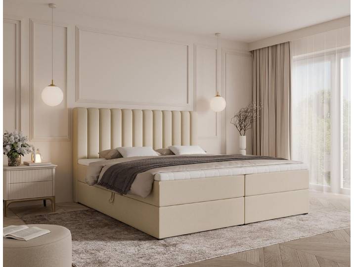 Compleo Boxspringbett mit Zwei Bettkästen, Doppelbett, T30-Schaum, Bonell-Matratzen, Elegant design, ARUBA