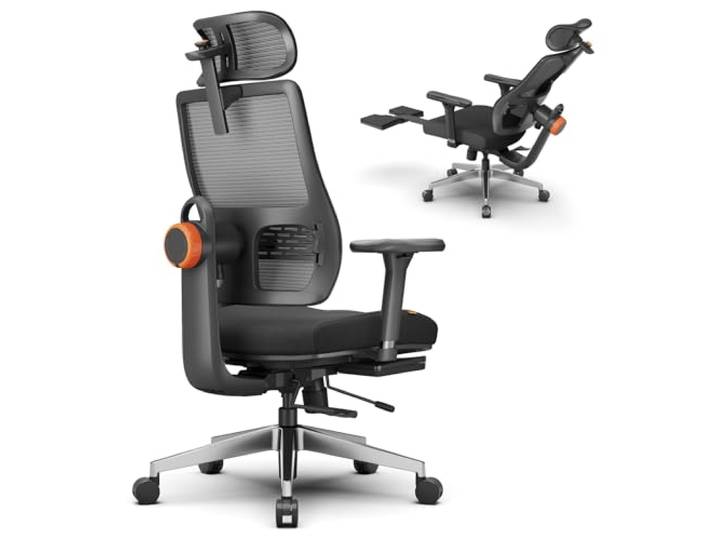 Newtral MagicH-BPro Ergonomischer Stuhl mit Fußstütze - Hochlehner Schreibtischstuhl mit Adaptive Lendenwirbelstütze & Auto-Following Kopfstütze, 4D Armlehne, Verstellbare Sitztiefe & Höhe, schwarz