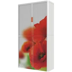 easyOffice Rollladenschrank Motiv rote Blumen rot, 110x204x41.5 cm