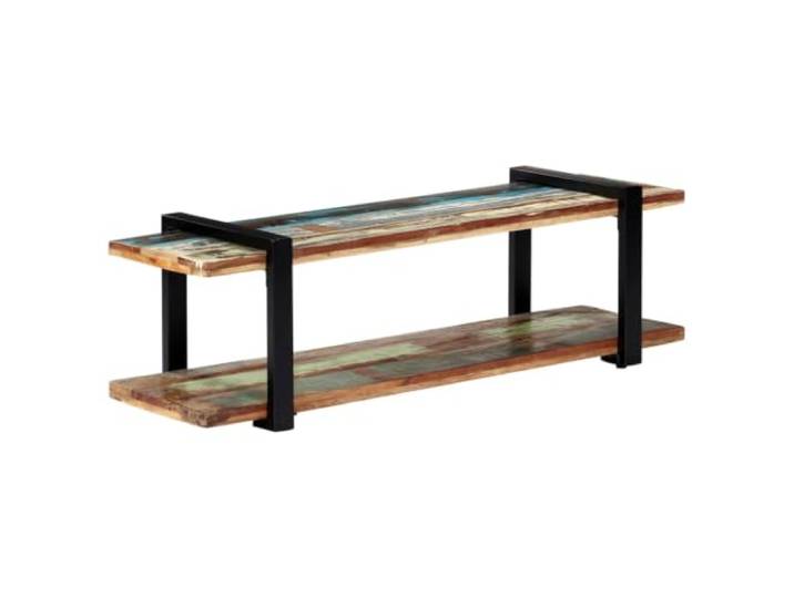LKJephalotrope TV-Lowboard Massivholz 130x40x40 cm Fernsehtisch Rustikales Lowboard aus massivem Altholz mit Metallgestell und Ablagefläche für Ihr Wohnzimmer