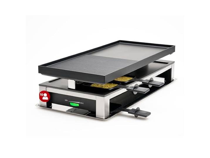 Solis 3-in-1 Combi Grill Elektro Tischgrill Raclette, Grill & Crêpe-Funktion, Für bis zu 10 Personen, 53x24 cm Antihaft-Grillplatte, Thermostat