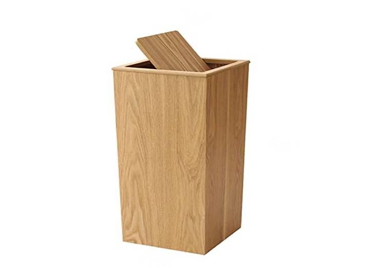 CL-ZZZ Holz Mülleimer, Schwingdeckel Abfallbehälter Cube Form Papier Recyclingkorb, für Schlafzimmer, Wohnzimmer, Badezimmer, Büro, Hellbraun Naturholz