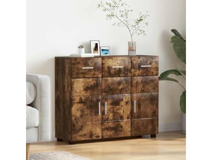 Sideboard FLORIN 88.5 x 30.5 x 73 cm Geräucherte Eiche Holzwerkstoff Rechteckig, matt, klare Linien, robust, stabil, vielseitig, pflegeleicht