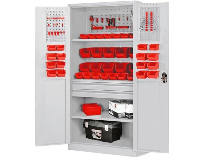 Jan Nowak Werkzeugschrank Werkstattschrank Metall TC02AM 185x92x50 cm Metallschrank mit Schubladen, Flügeltüren, 3 Fachböden, pulverbeschichteter Stahlkorpus für Werkstatt und Garage