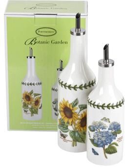 Portmeirion Botanic Garden Porcelain Oil and Vinegar Set With Trivet - 8 inch