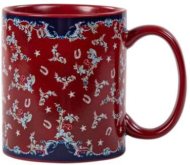 Paseo Road by HiEnd Accents Tasha Polizzi for Paseo Road Patchwork Bandana Red Horseshoes and Paisley Durable Ceramic 4 Piece Mug Set