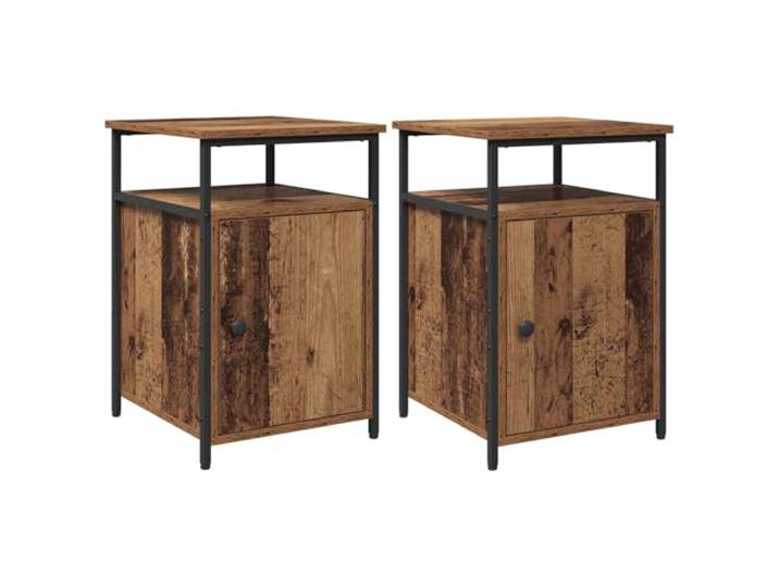 fsahslih 2er Set Nachttisch mit Schublade Altholz-Optik 40x42x60cm Stabile Nachtkommode fürs Schlafzimmer aus robustem Holzwerkstoff mit schicken Stahlbeinen und praktischem Stauraum.