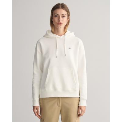 Hoodie GANT "SHIELD HOODIE", Damen, Gr. XXL, weiß (eggshell), Sweatware, Obermaterial: 78% Baumwolle, 22% Polyester, Rippbündchen, Sweatshirts Hoodie, Grafische GANT-Stickerei auf der Brust