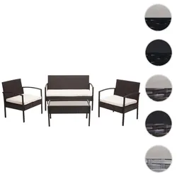 Poly-Rattan Garnitur HWC-F56, Balkon-/Garten-/Lounge-Set Sitzgruppe ~ braun, Kissen creme