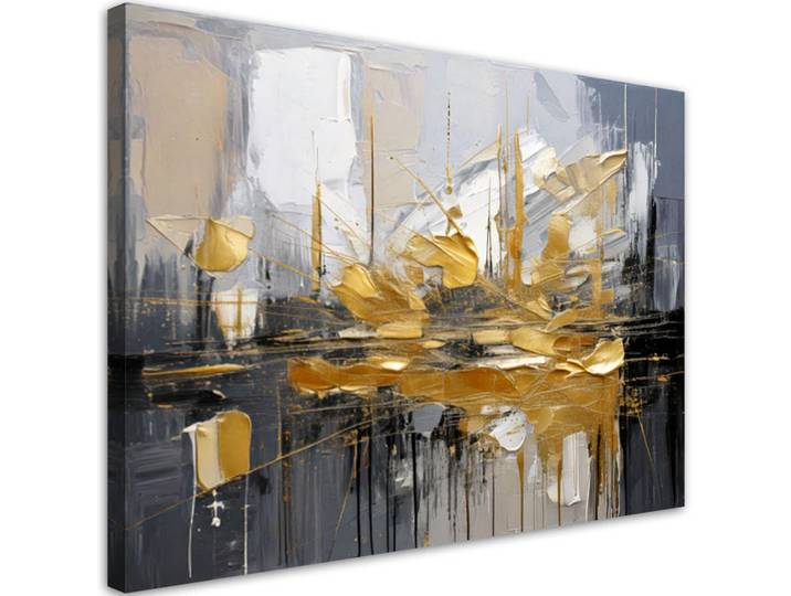 Feeby Leinwandbild Abstraktion 90x60cm, Goldfarben, Rechteckig, 90x60 cm, Bilder & Rahmen, Bilder, Leinwandbilder