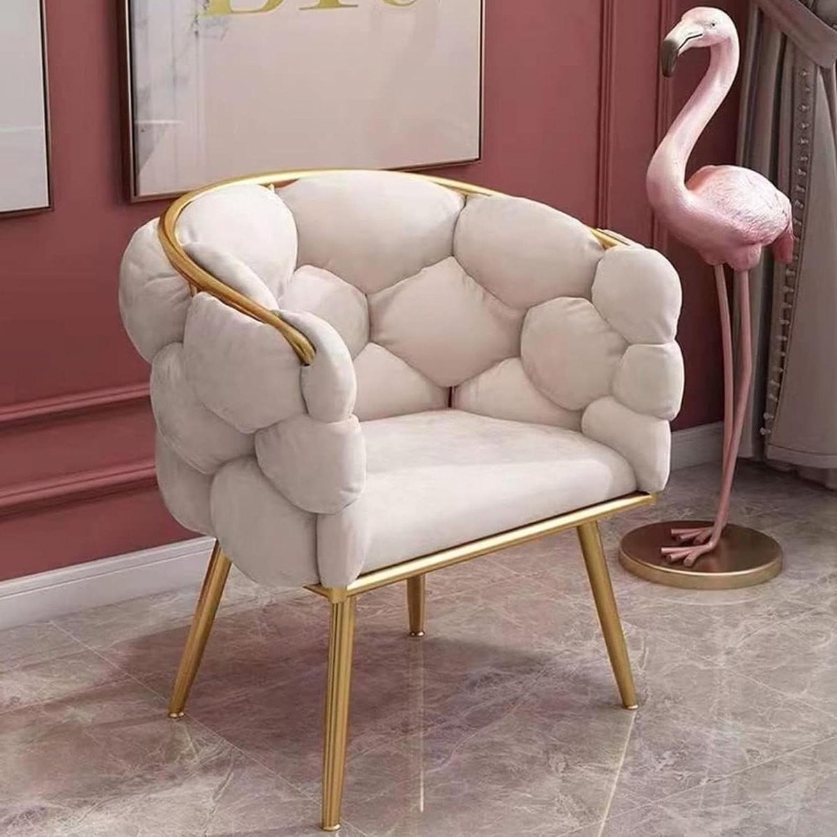 Velvet Accent Chair Lounge Chair Bubble Chair Wit - Hoogte: 74 cm