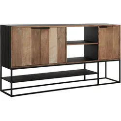 Sideboard Cosmo aus Teakholz, Industrial Design, natur, 205 cm breit, Gestell schwarz