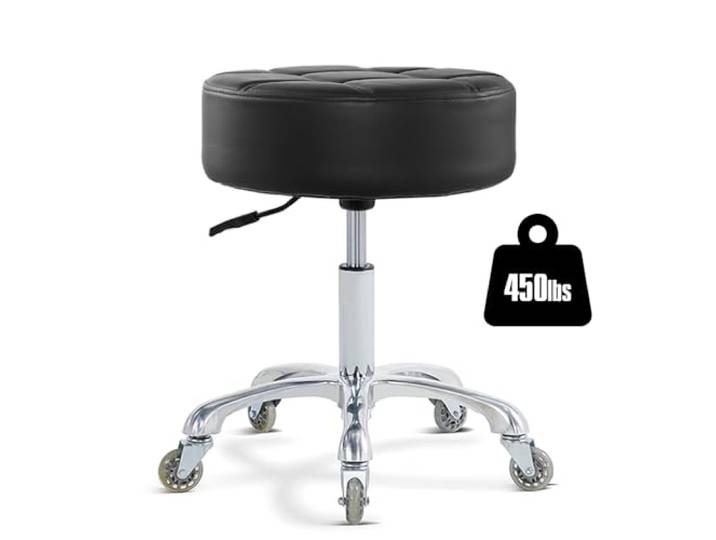 Ainilaily Roll hocker mit Rollen, Dickes Kissen, strapazierfähig, für Kosmetiker, hydraulischer Stuhl, Hocker für Arbeit, Medizin, Tattoo-Salon, Büro (schwarz)